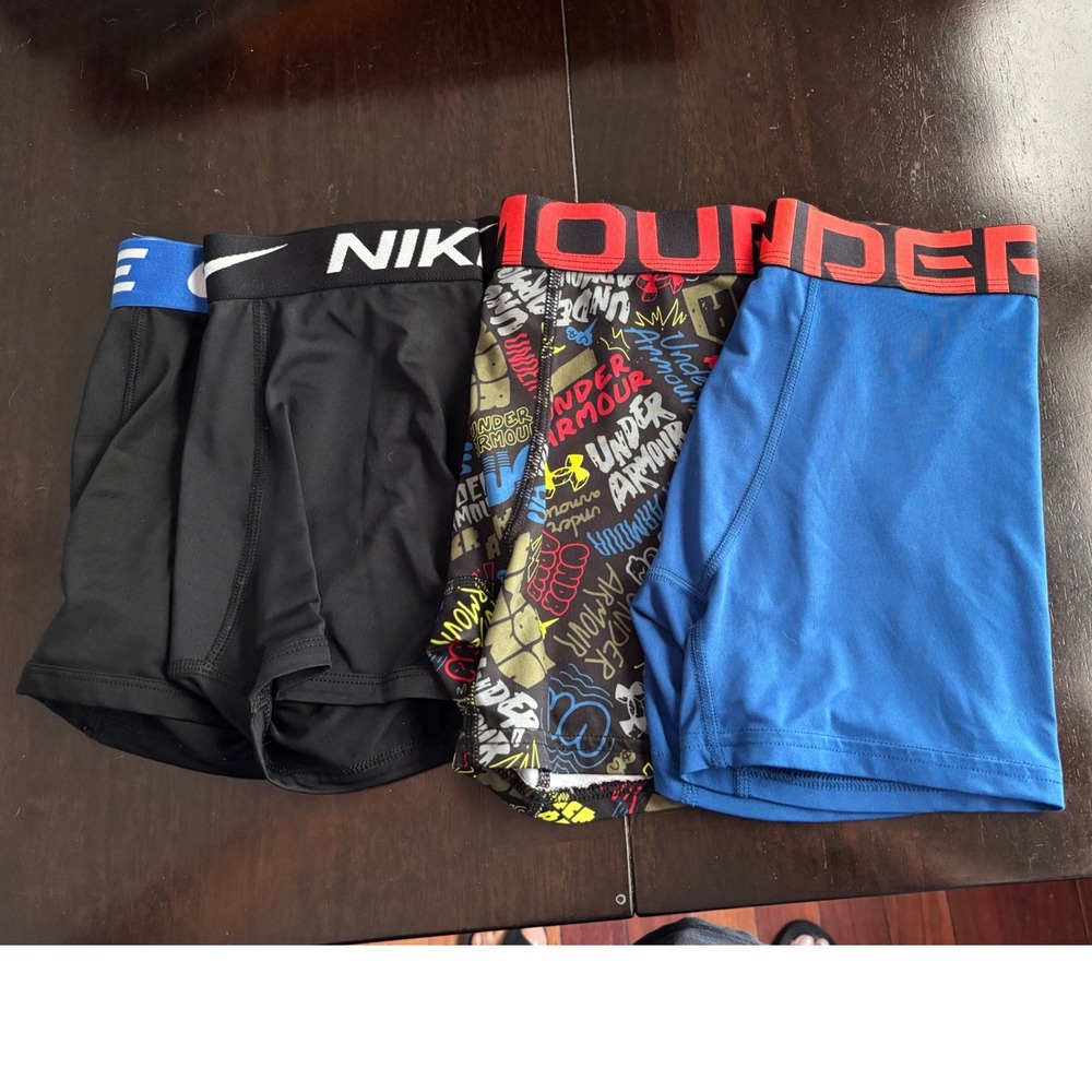 Nike Dri-FIT Under Armour HeatGear Boys Boxer Briefs Bundle 4pk Medium 8-12